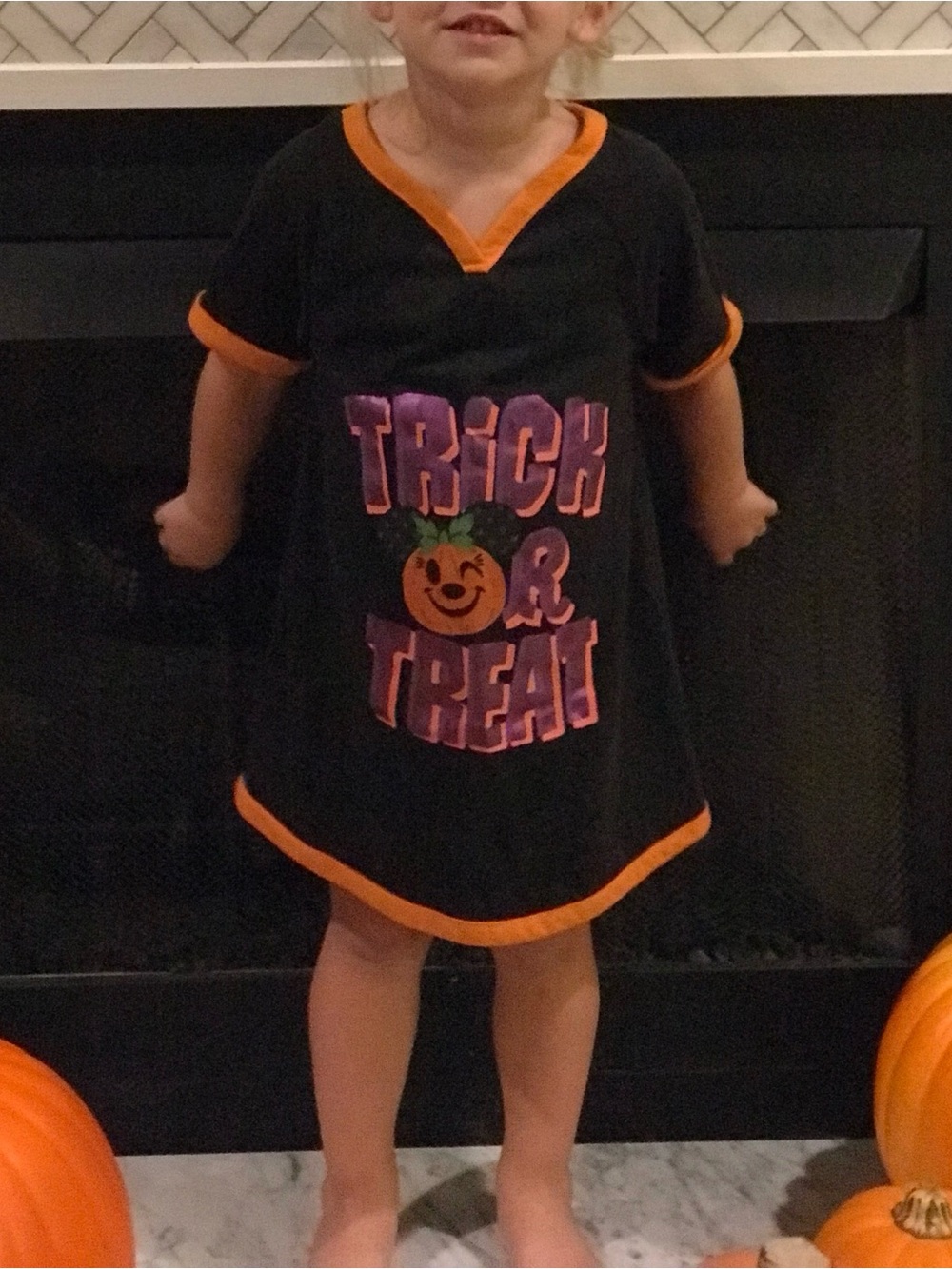 Disney Black Dress/nightgown with Orange Trim & Purple 'Trick or Treat' Graphic